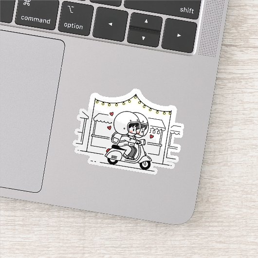 Cute Couple Scooter Trip | Romantic Travel Love Sticker (Detail)