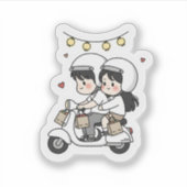 Cute Couple Scooter Trip | Romantic Travel Love  Sticker (Voorkant)