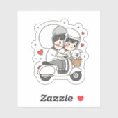 Cute Couple Scooter Trip | Romantic Travel Love  Sticker (Vel)
