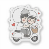 Cute Couple Scooter Trip | Romantic Travel Love  Sticker (Voorkant)