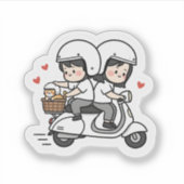 Cute Couple Scooter Trip | Romantic Travel Love  Sticker (Voorkant)