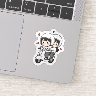 Cute Couple Scooter Trip Romantisch Reis Liefde Sticker