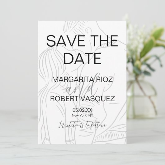 Cute Couple Script Save the Date Kaart (Staand voorkant)