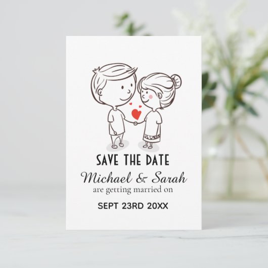 Cute Couple Tekening Save the Date Wedding (Staand voorkant)