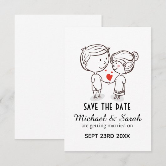 Cute Couple Tekening Save the Date Wedding (Voorkant / Achterkant)