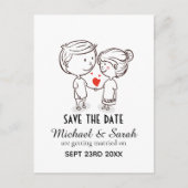 Cute Couple Tekening Save the Date Wedding Briefkaart (Voorkant)