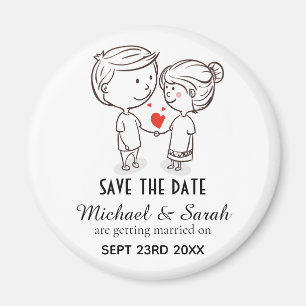 Cute Couple Tekening Save the Date Wedding Magneet
