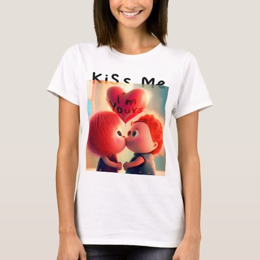 Cute Couple Valentijn (Kus me) T-shirt (Voorkant)