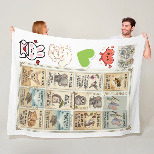 Cute & Courageous Animal Quote for kids Fleece Deken (In situ)