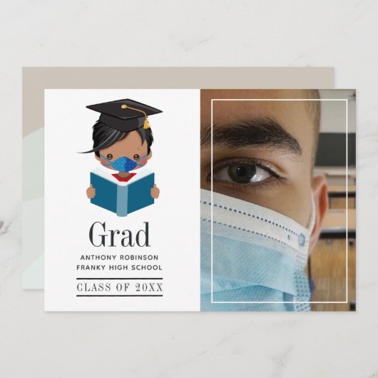 Cute Covid-19 Boy Afstuderen Foto Aankondiging (Voorkant / Achterkant)