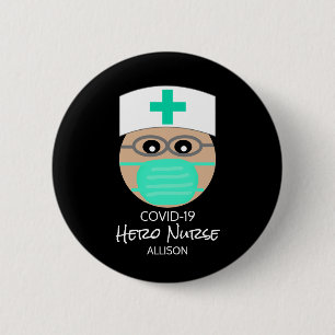 Cute Covid 19 Nurse Hero gepersonaliseerd Ronde Button 5,7 Cm