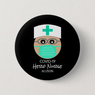 Cute Covid 19 Nurse Hero Personalized Ronde Button 5,7 Cm