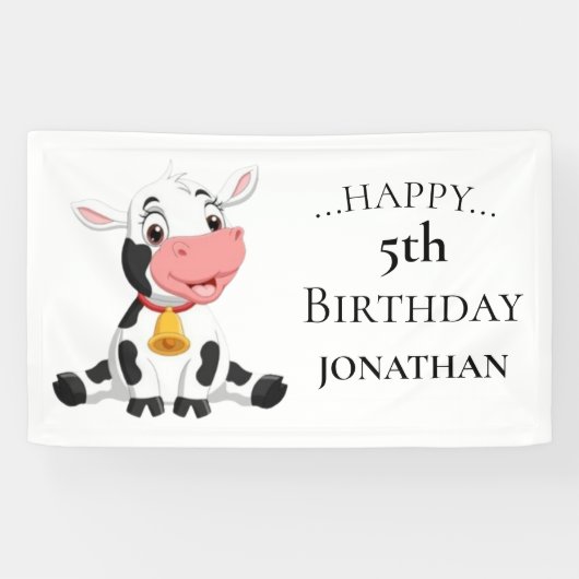   Cute Cow Birthday Party Spandoek (Horizontaal)