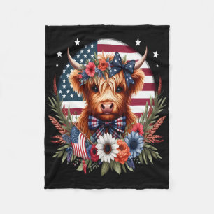 Cute Cow Bloemen 4 juli Usa Vlag Patriottische Co Fleece Deken