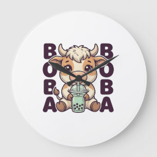 Cute Cow Boba Tea Vintage Gravure T-Shirt Ontwerp Grote Klok