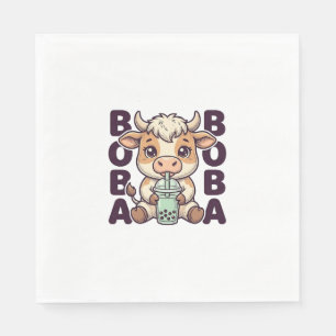 Cute Cow Boba Tea Vintage Gravure T-Shirt Ontwerp Servet