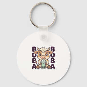 Cute Cow Boba Tea Vintage Gravure T-Shirt Ontwerp Sleutelhanger