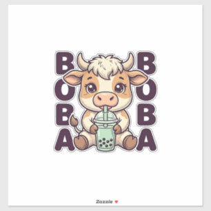 Cute Cow Boba Tea Vintage Gravure T-Shirt Ontwerp Sticker