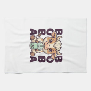 Cute Cow Boba Tea Vintage Gravure T-Shirt Ontwerp Theedoek