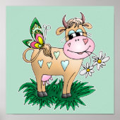 Cute Cow & Butterfly Poster (Voorkant)