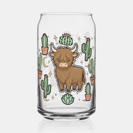 Cute Cow & Cactus Glas Can Drinkware Set (Voorkant)