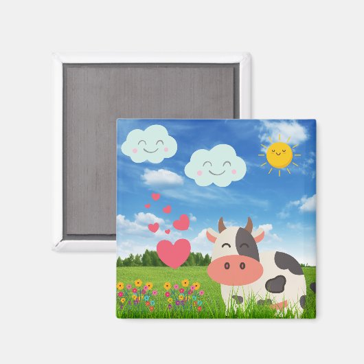 Cute Cow Cartoon Magneet (Voorkant / Achterkant)