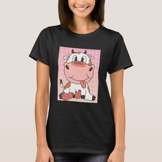 Cute Cow Eating Strawberries T-shirt (Voorkant)