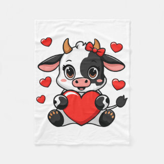 Cute Cow Holding Heart Happy Valentine's Day Kids  Fleece Deken