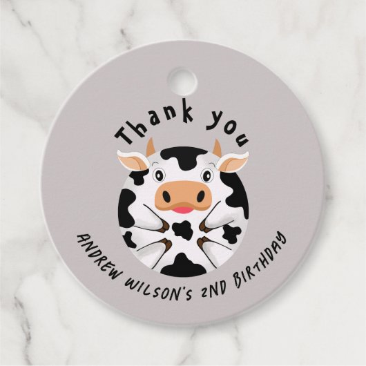 Cute Cow Moo Rustic Farm Party Animal Ball Bedankjes Labels (Voorkant)