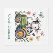 Cute Cow on Tractor Boy Birthday Party Gift Fleece Deken (Voorkant (Horizontaal))