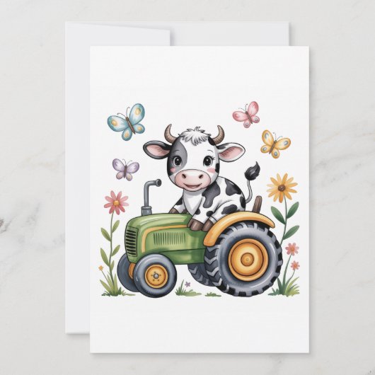 Cute Cow on Tractor Boy Birthday Party  Kaart (Achterkant)