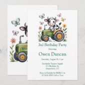 Cute Cow on Tractor Boy Birthday Party  Kaart (Voorkant / Achterkant)