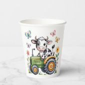 Cute Cow on Tractor Boy Birthday Party Papieren Bekers (Achterkant)