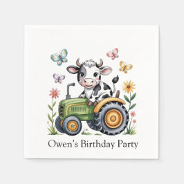 Cute Cow on Tractor Boy Birthday Party Servet