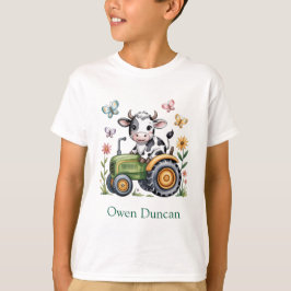 Cute Cow on Tractor Boy Gift T-shirt