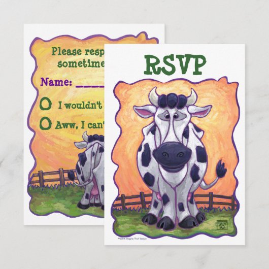 Cute Cow Party Center RSVP Kaartje (Voorkant / Achterkant)
