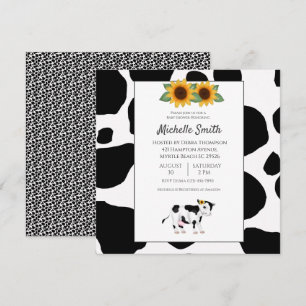 Cute Cow Print Sunflower Baby Shower Kaart