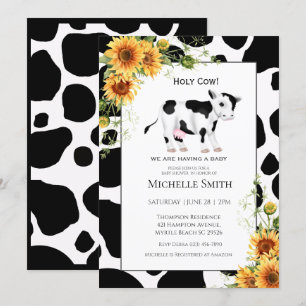 Cute Cow Print Sunflower Baby Shower Kaart