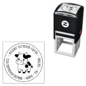 Cute Cow Round Business Address Zelfinktende Stempel (In situ)
