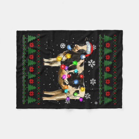 Cute Cow Santa Christmas Lights Ugly Xmas Sweater  Fleece Deken (Voorkant (Horizontaal))