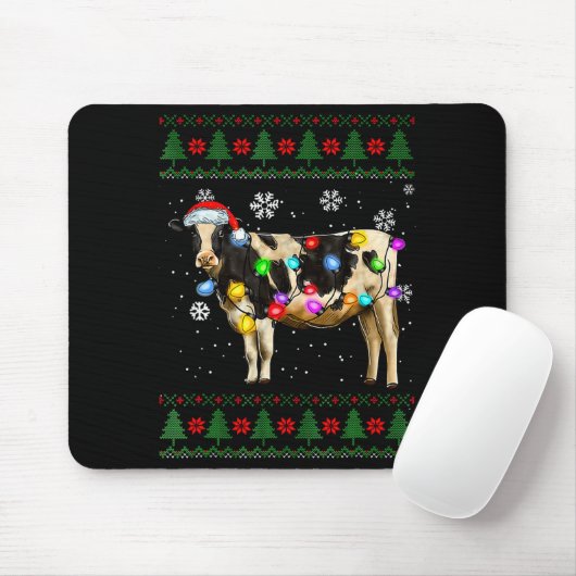 Cute Cow Santa Christmas Lights Ugly Xmas Sweater  Muismat (Met muis)