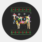 Cute Cow Santa Christmas Lights Ugly Xmas Sweater Ronde Sticker (Voorkant)