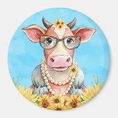 Cute Cow Sunflowers Magneet (Voorkant)