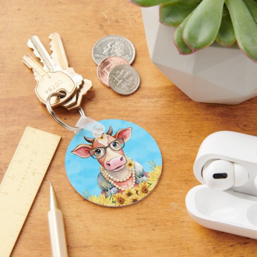 Cute Cow Sunflowers Sleutelhanger (Bureau)