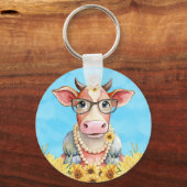 Cute Cow Sunflowers Sleutelhanger (Voorkant)
