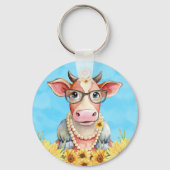 Cute Cow Sunflowers Sleutelhanger (Achterkant)