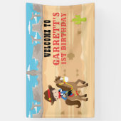 Cute Cowboy 1st Birthday Party Spandoek (Verticaal)