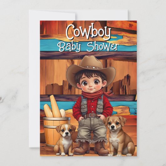 Cute Cowboy Boy Baby Shower dogs Red Blue Kaart (Voorkant)
