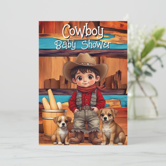 Cute Cowboy Boy Baby Shower dogs Red Blue Kaart (Staand voorkant)