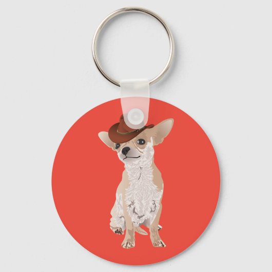 Cute Cowboy Chihuahua Dog Sleutelhanger (Voorkant)